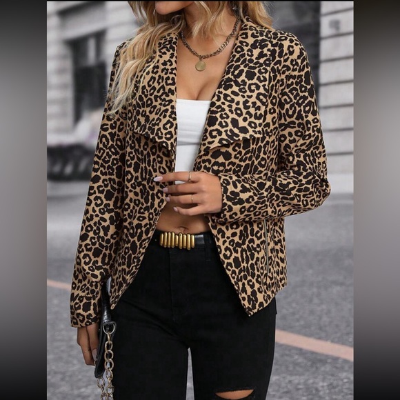 Leopard Print Open Front Blazer - Picture 3 of 4